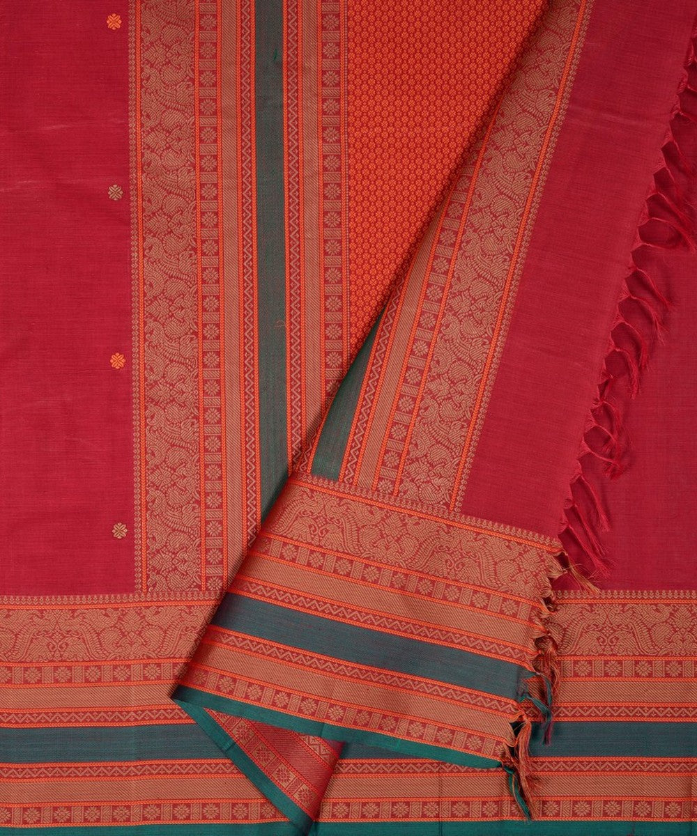 Maroon thread work handwoven cotton kanchi saree