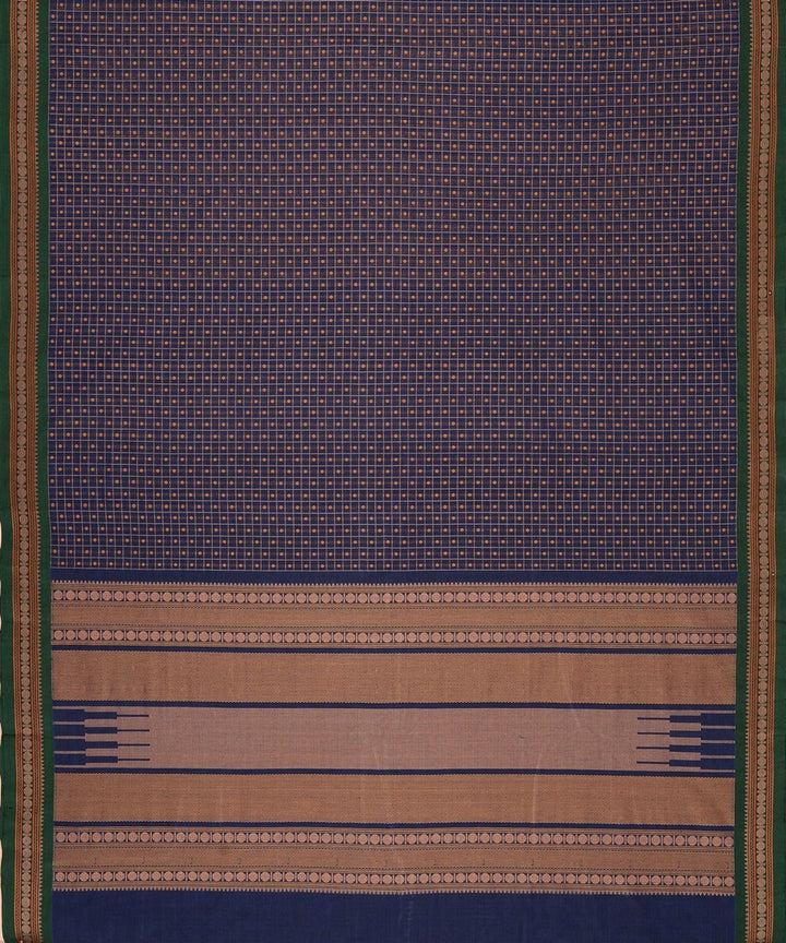 Navy blue lakshadeepam thread work handwoven cotton kanchi saree