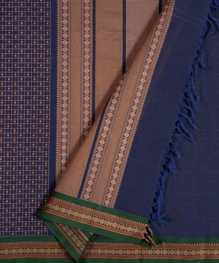 Navy blue lakshadeepam thread work handwoven cotton kanchi saree