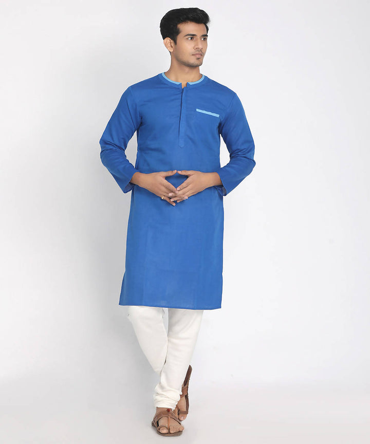 Brandeis blue handloom cotton linen long kurta