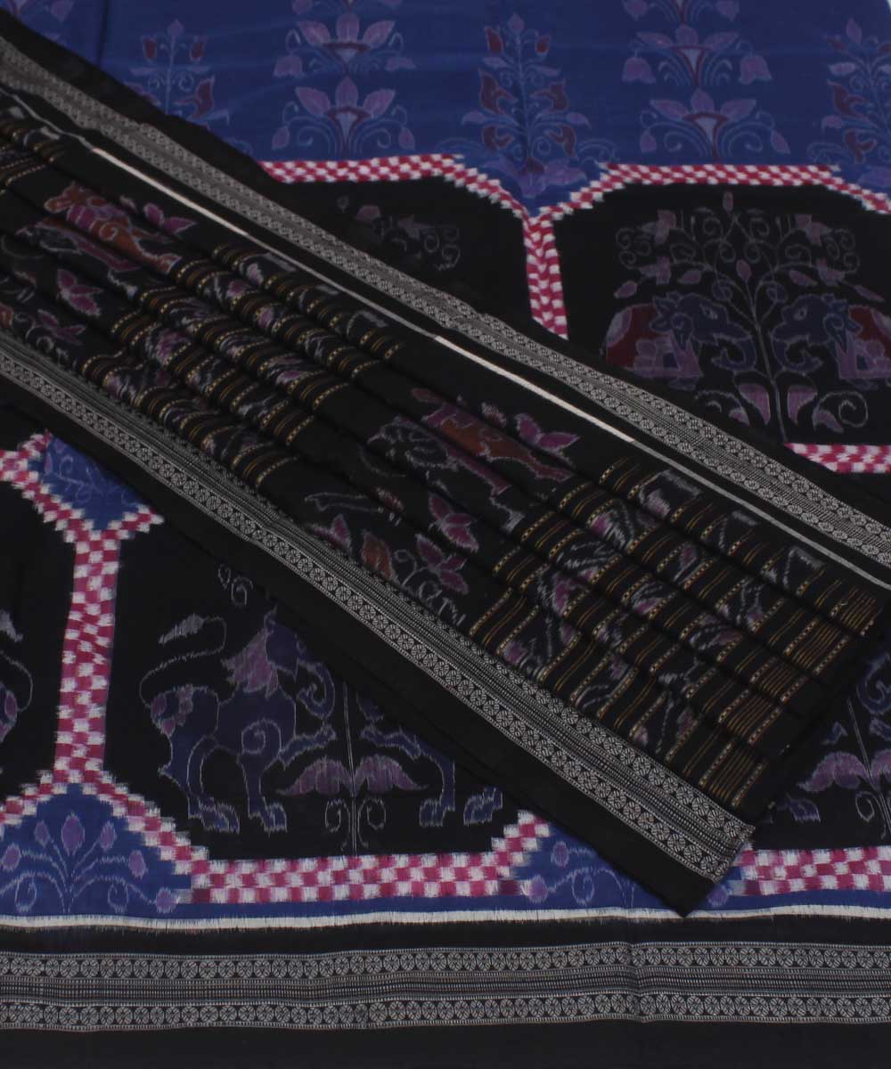 Sambalpuri Blue Black Handloom Cotton Saree