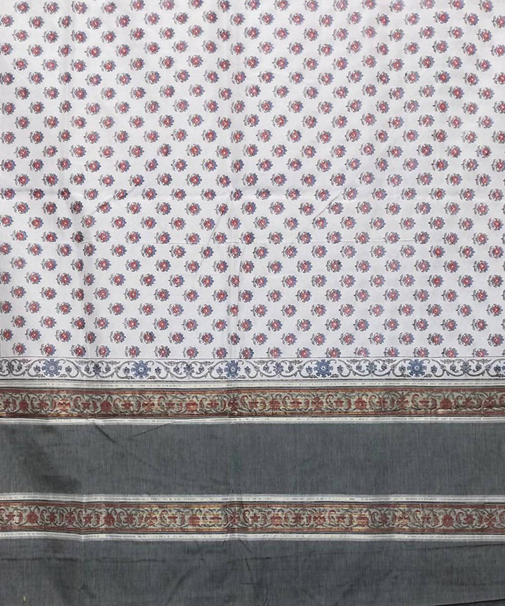 Baby powder white handwoven cotton silk maheshwari saree