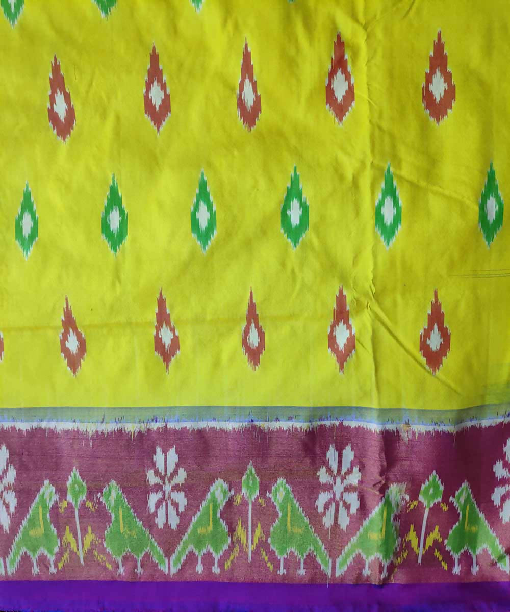 Aureolin yellow magenta handloom silk pochampally ikat saree