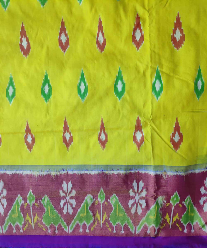 Aureolin yellow magenta handloom silk pochampally ikat saree