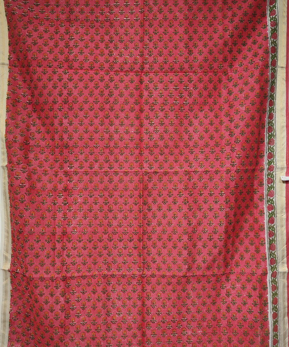 2pc Red handloom maheshwari block print cotton silk dress material