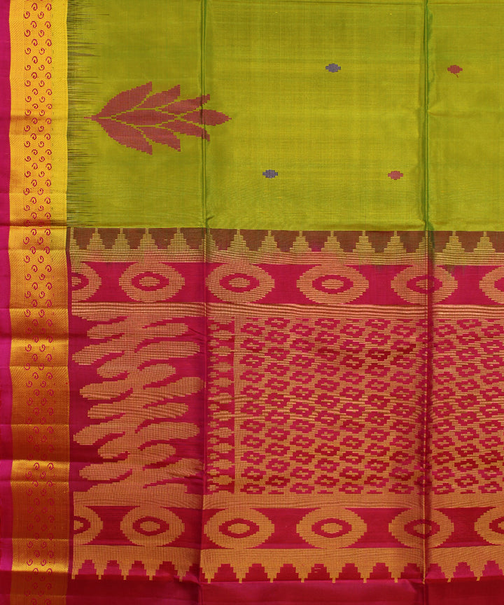 Light green dark pink handwoven karnataka silk saree
