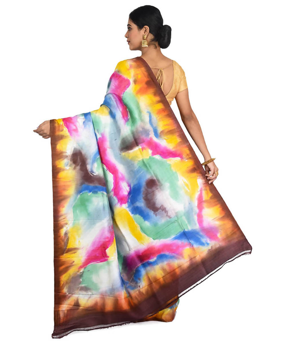 Multi color hand painted handwoven mulberry silk saree