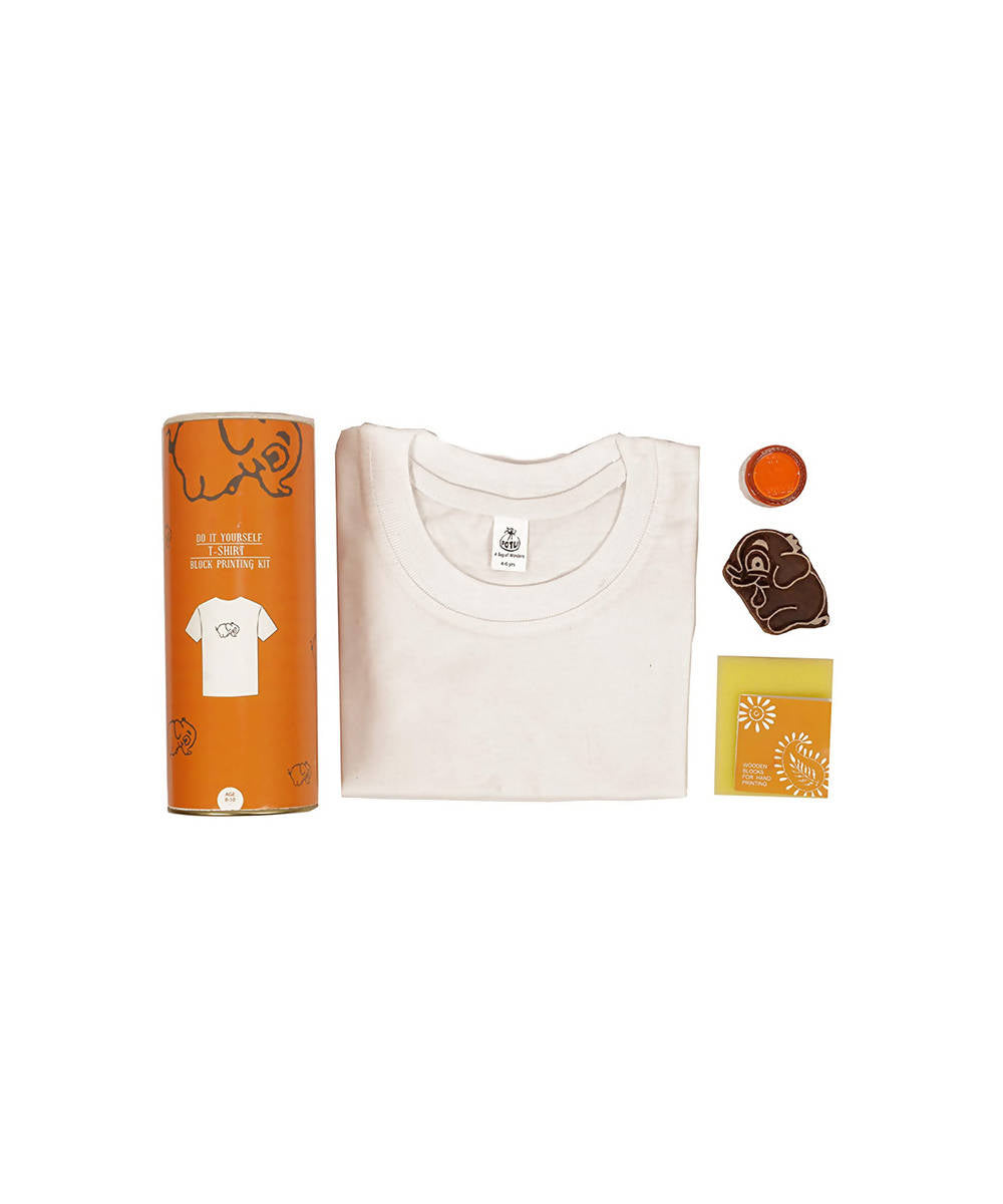 Handmade Wooden Block with Orange Elephant Print DIY T-Shirt Craft Kit