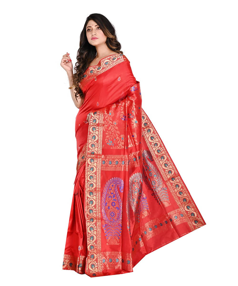 Bengal Red Baluchari Handloom Silk Saree