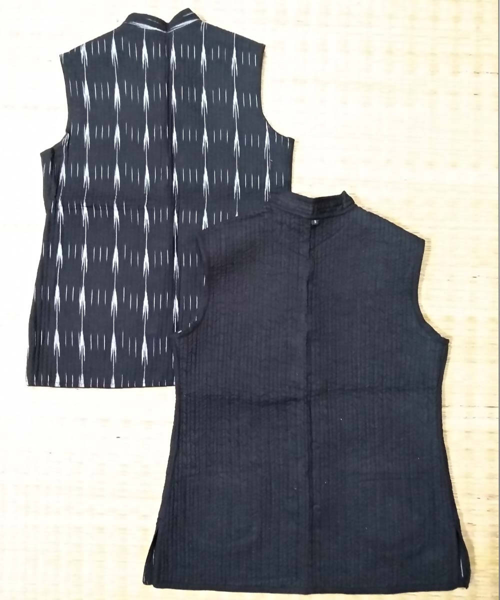 black ikkat handwoven quilted unisex reversible jacket
