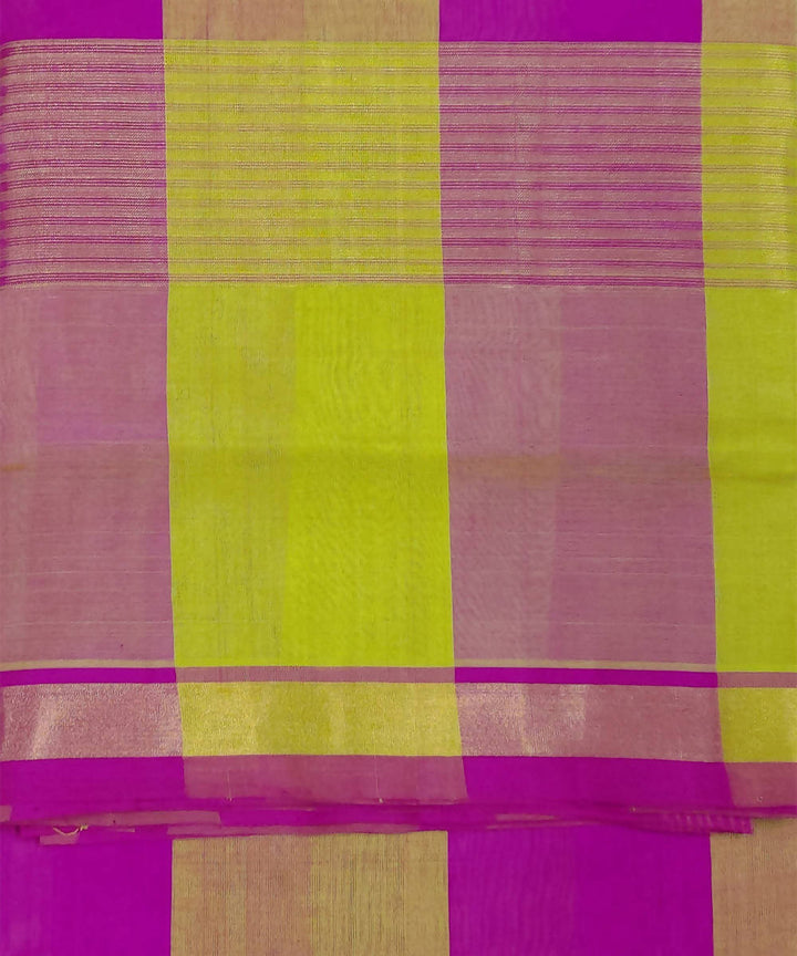 Pink Yellow checks Handwoven Sico Venkatagiri Saree