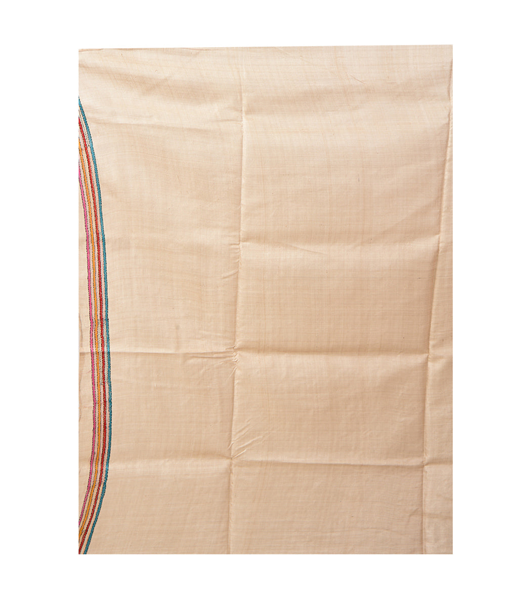 Bengal beige tussar silk hand embroidery kantha stitch saree