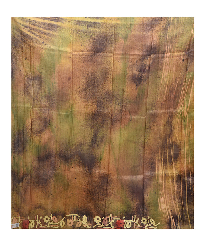 Brown handloom bengal silk batik print saree