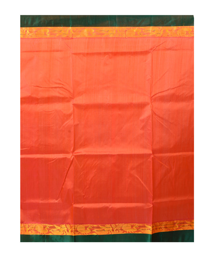 Mustard orange and dark green bengal handwoven silk garad saree