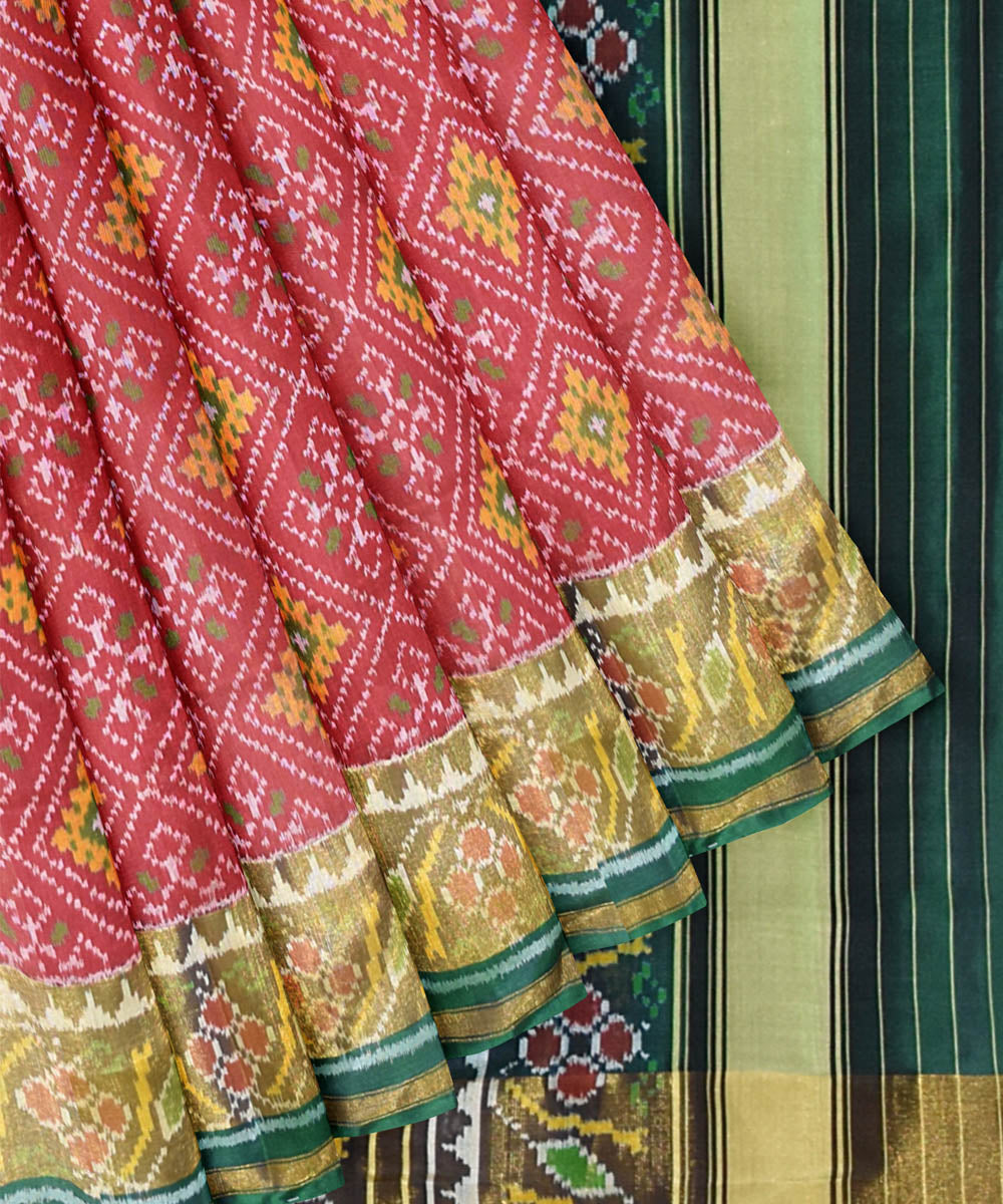 Red with dark green silk handloom patola saree
