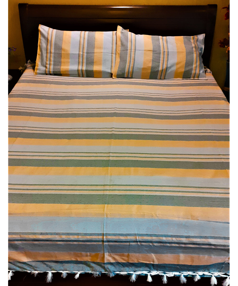 Multi color handwoven cotton stripe bedsheet