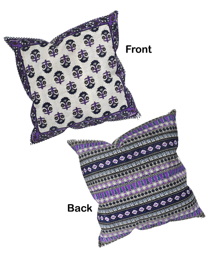 Purple handblock printed cushion cover set of 2