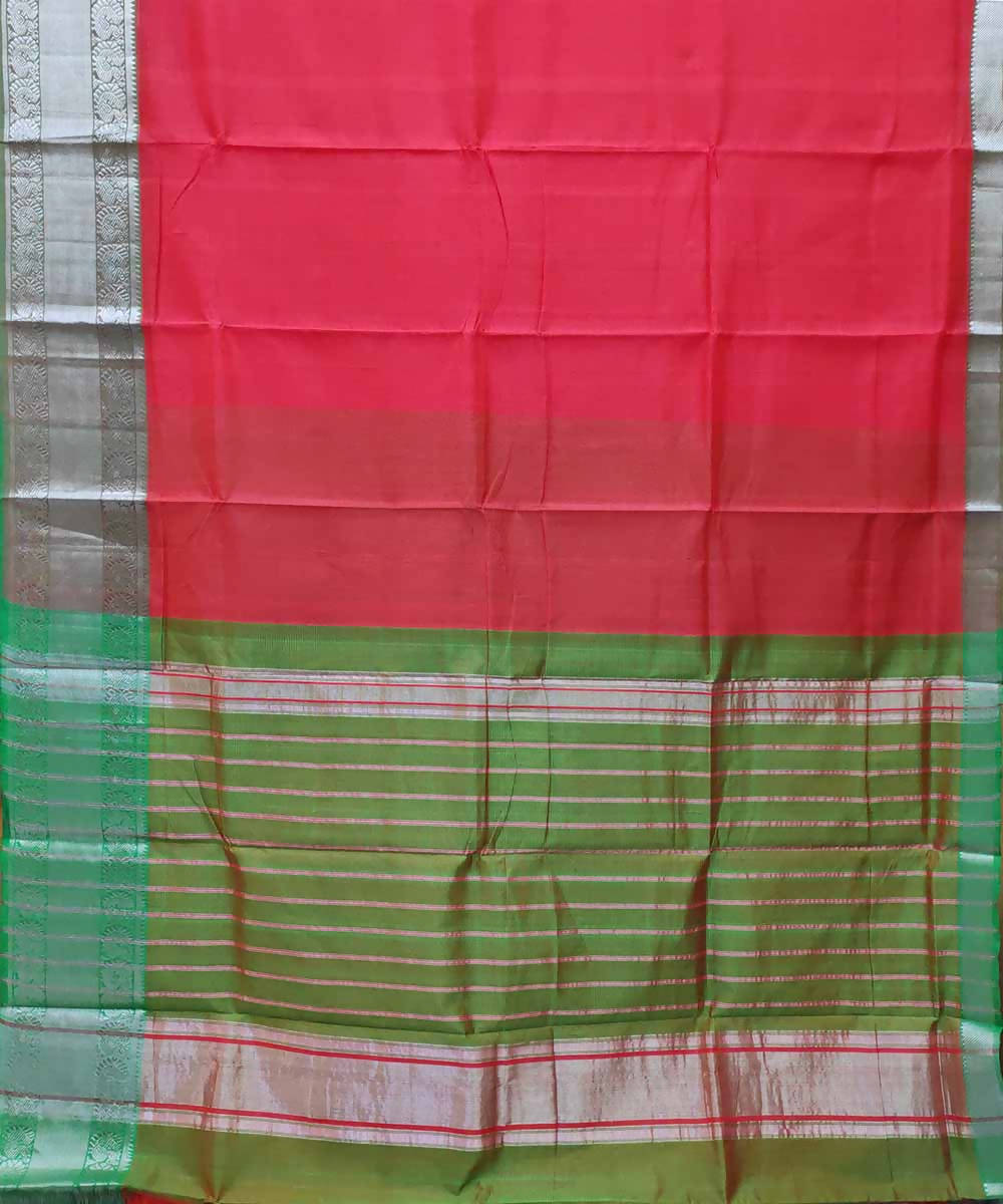 Carmine red green handloom cotton silk mangalagiri saree