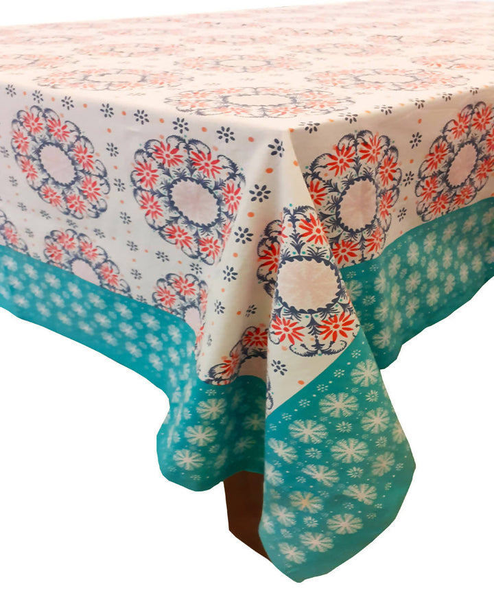 Multi color floral design cotton block print table cover