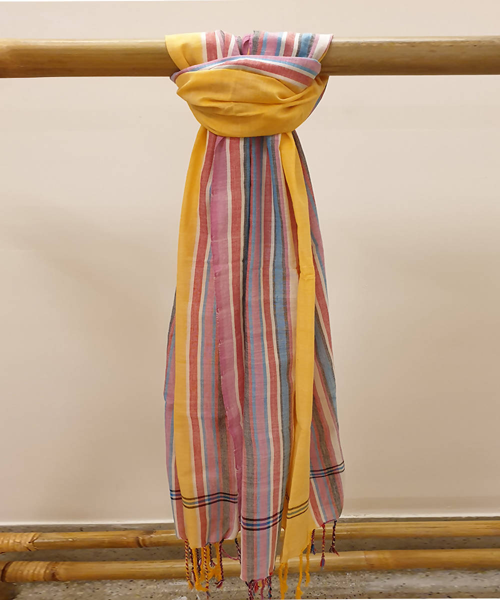 Yellow striped assam handloom cotton stole