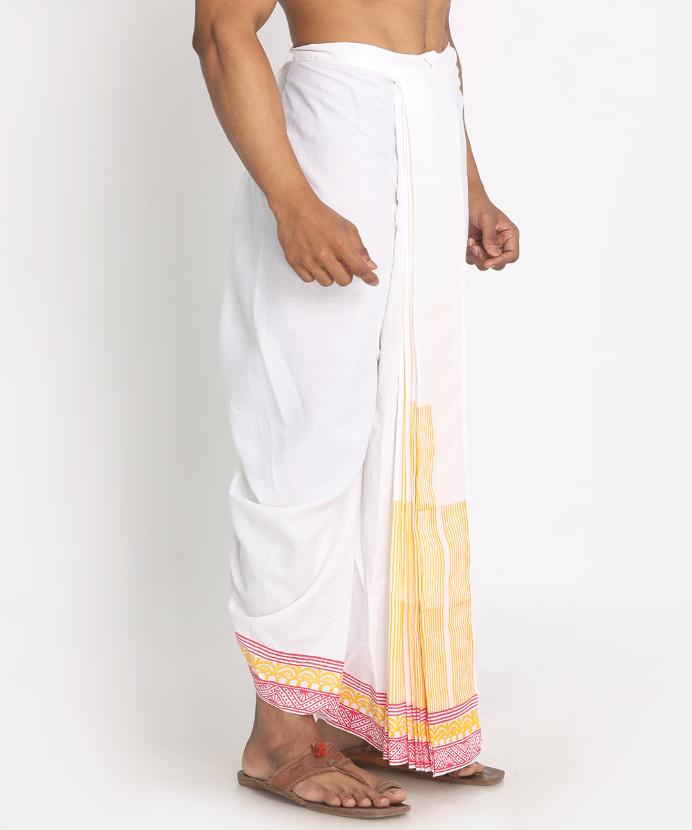 White cotton ready to wear stitched handblock print dhoti