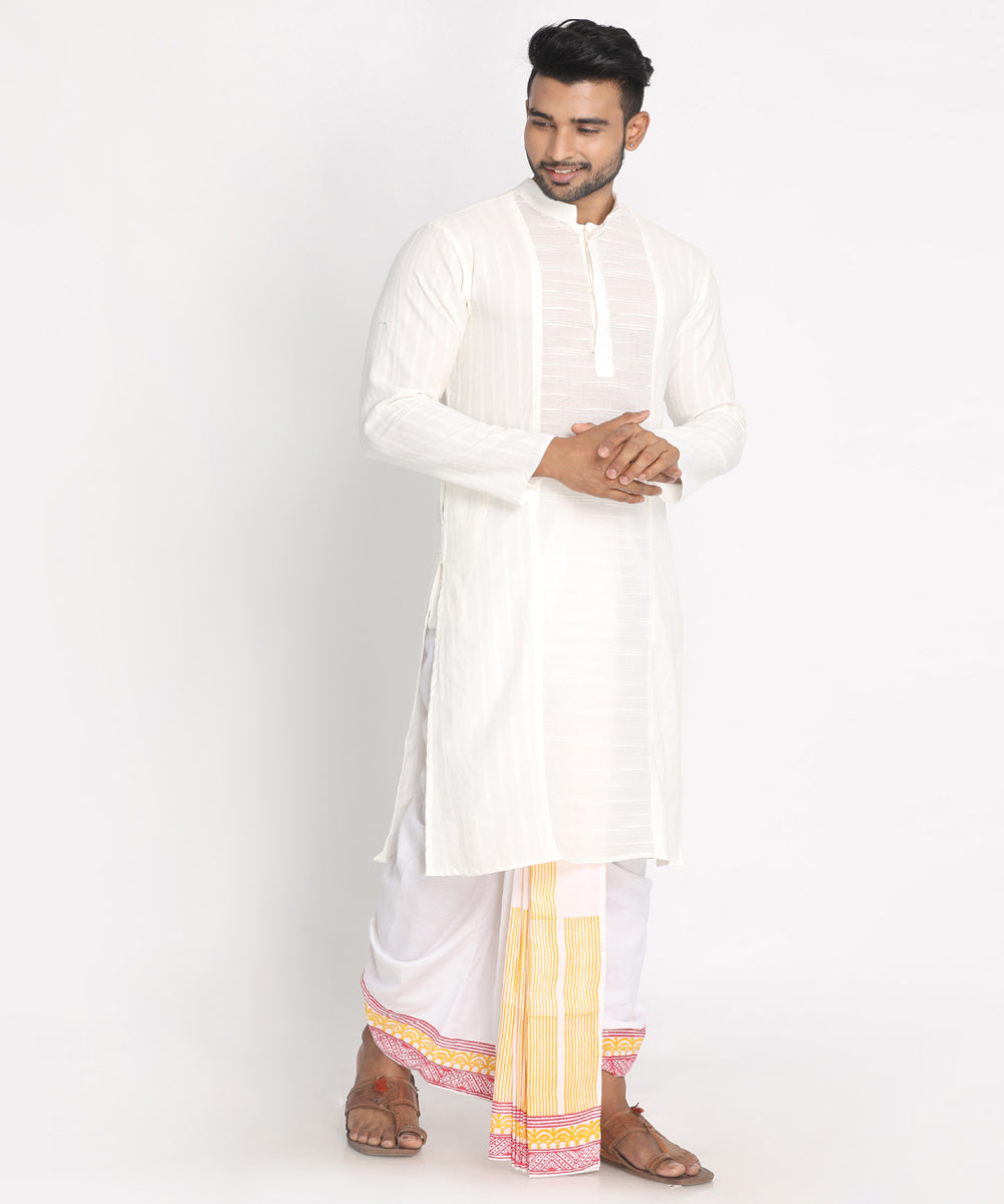 White cotton ready to wear stitched handblock print dhoti