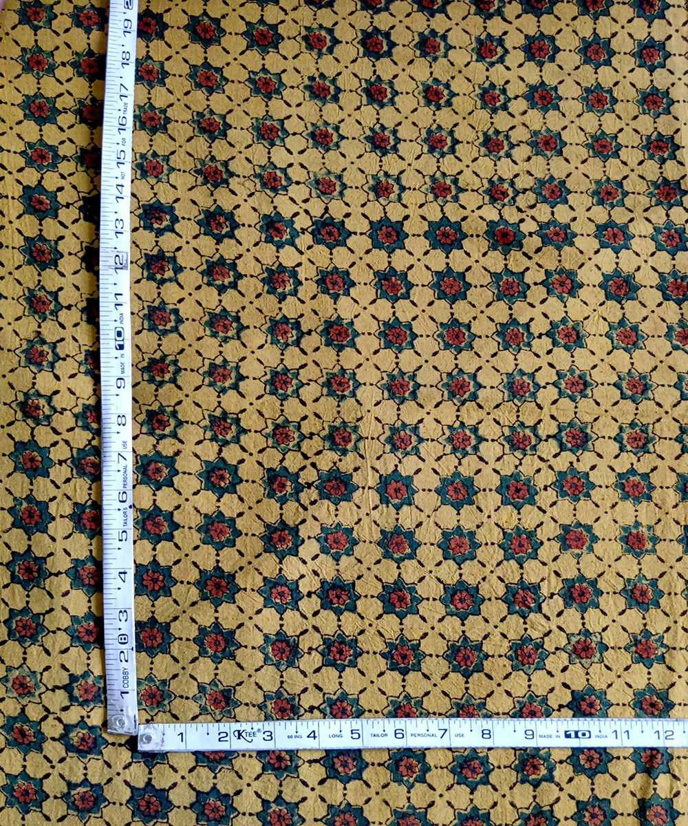 Yellow natural dye ajrakh block print handspun handloom cotton fabric