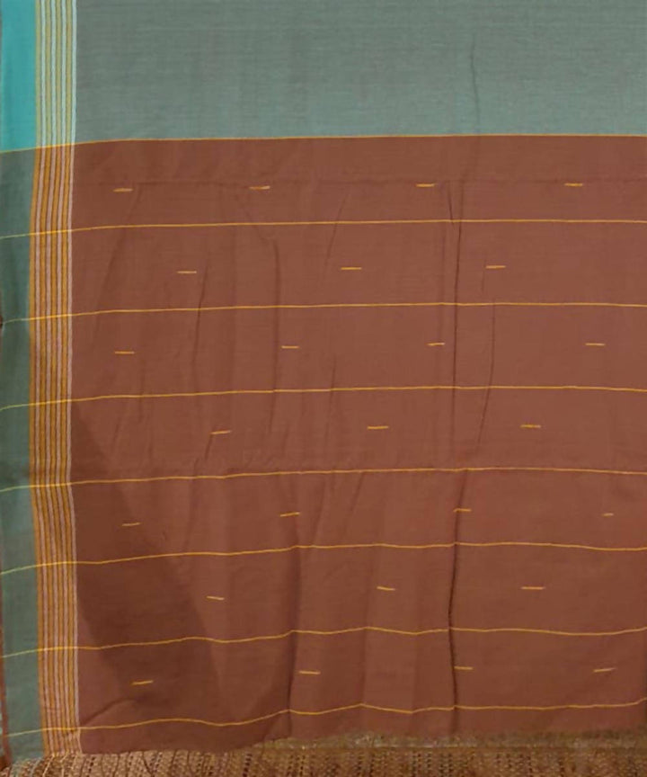Turquoise and brown assam handloom cotton saree