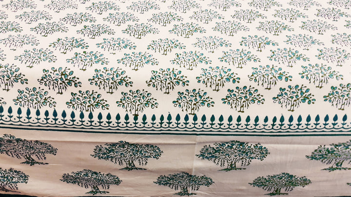 Banyan tree hand block printed cotton bed sheet with pillow cover