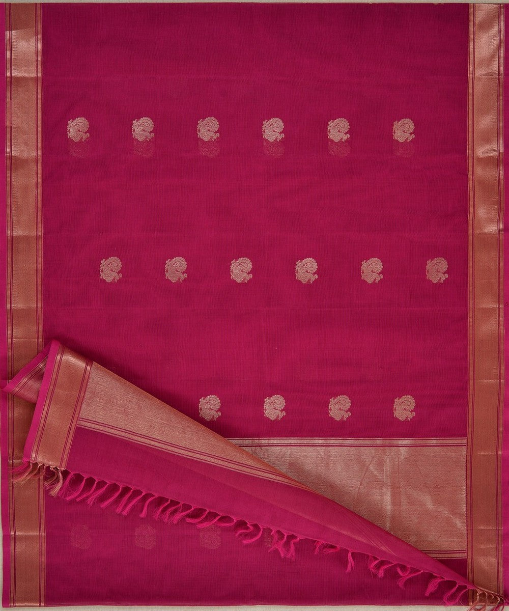 Pink gold handwoven kanchi cotton saree