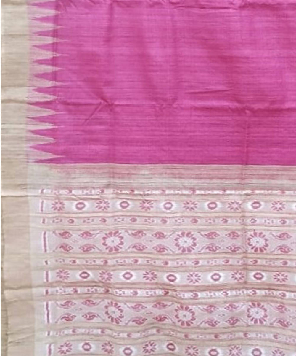 Pink beige handwoven gopalpur tussar silk saree