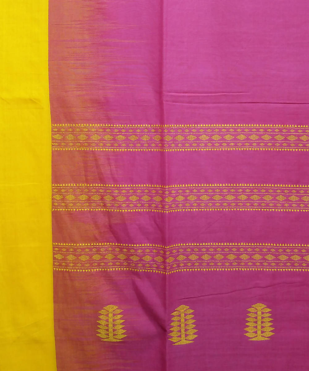 Pink Yellow Cotton Handspun Handwoven Saree