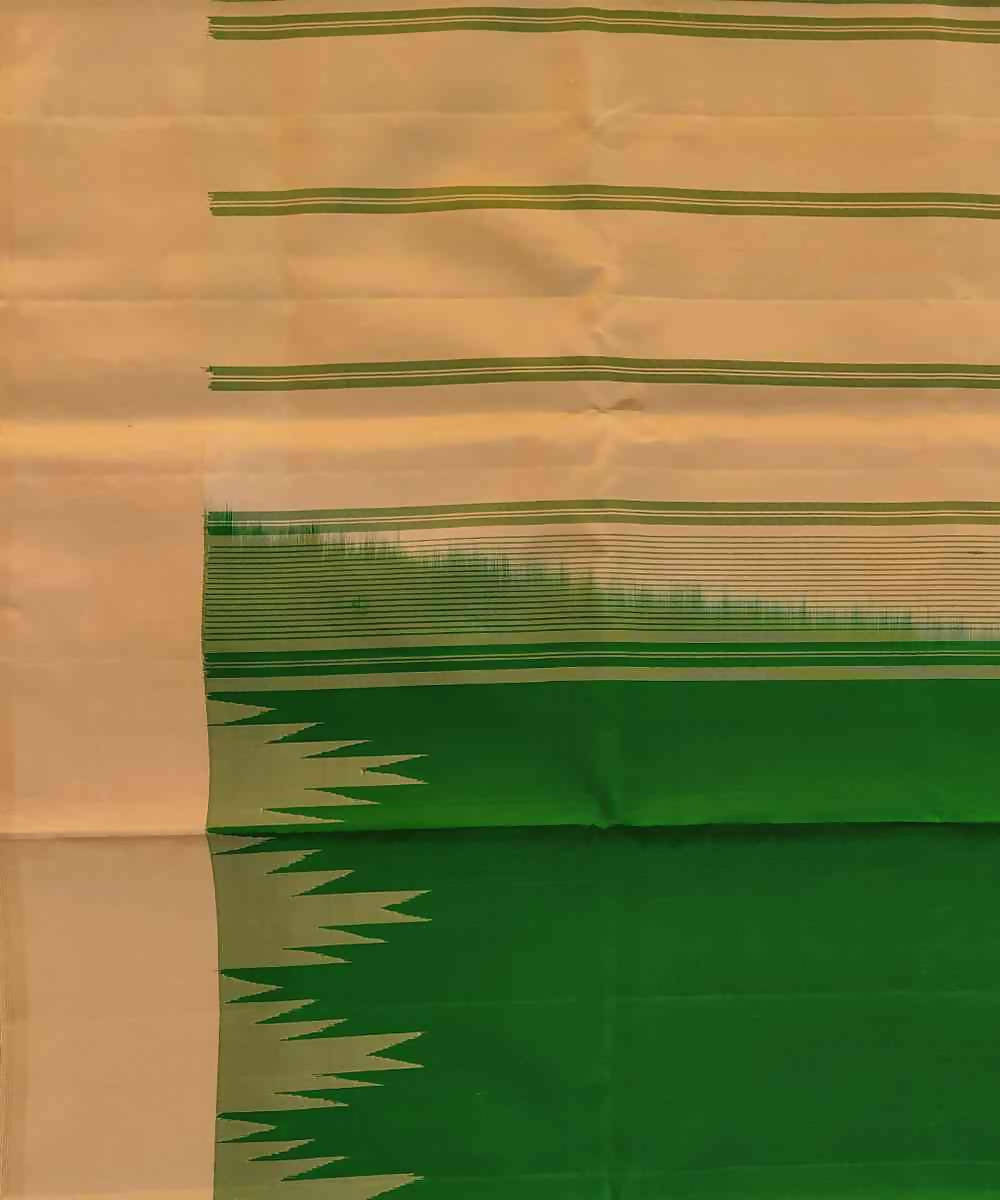Green and beige korvai temple border handloom silk saree