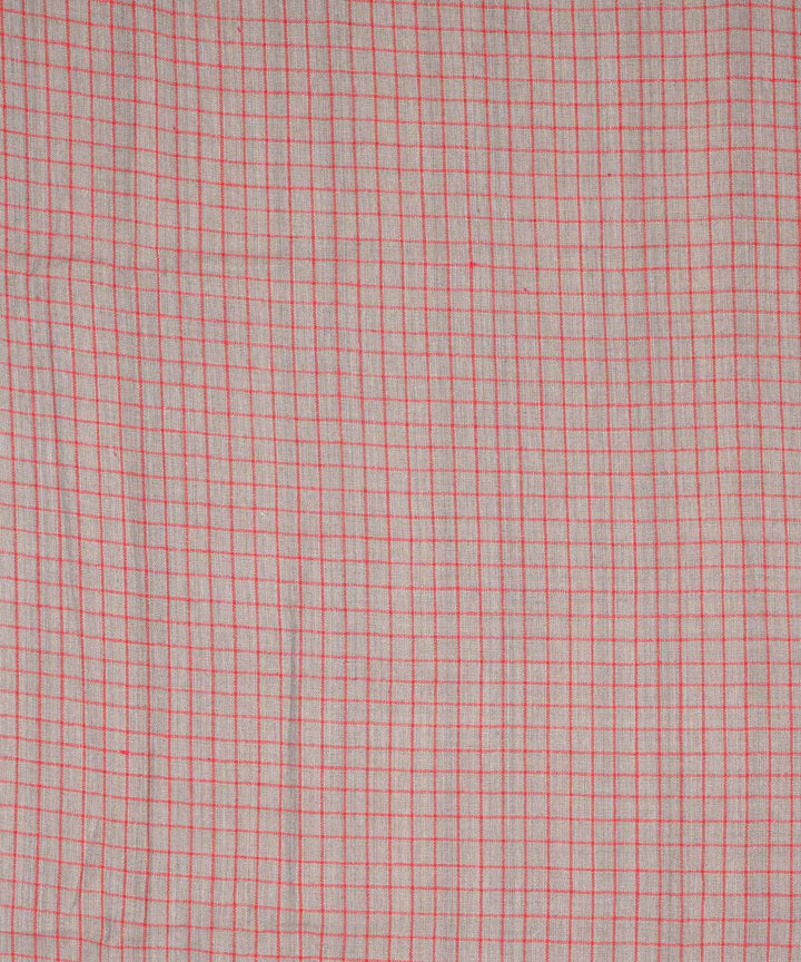 Grey red checks handspun handwoven bengal cotton fabric