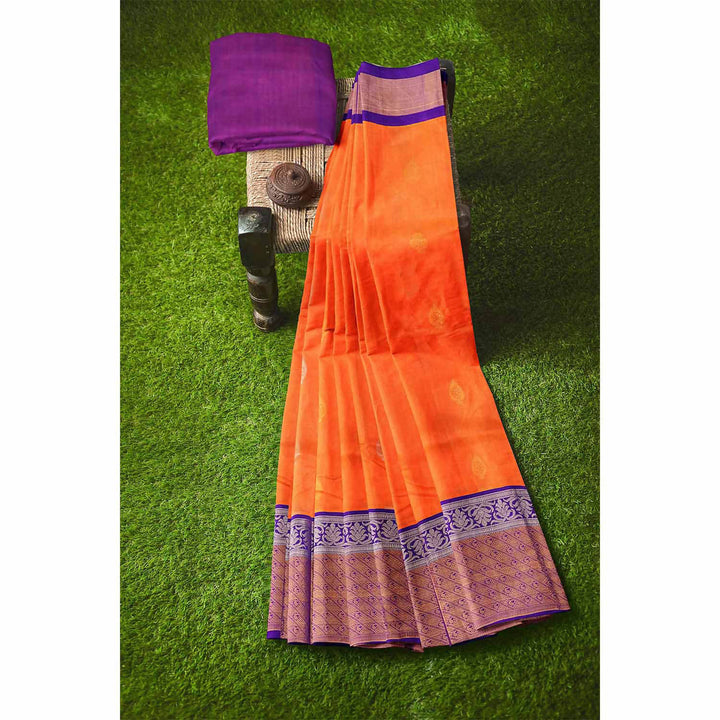 Orange and purple handloom chirala sico saree