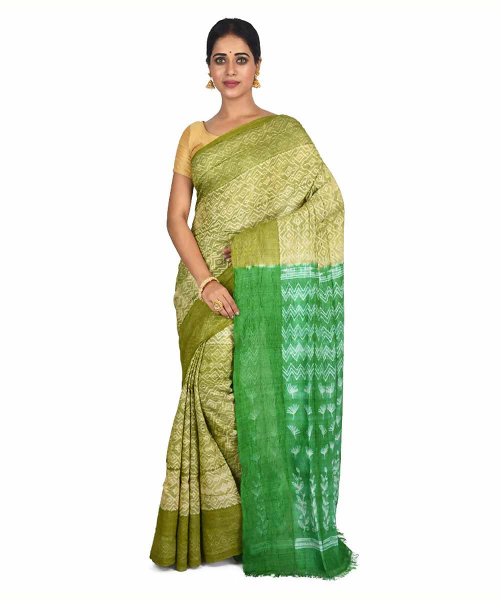 Green shibori handwoven tussar silk saree
