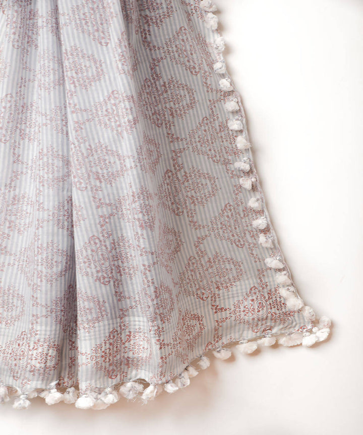 Grey handwoven cotton silk printed stole