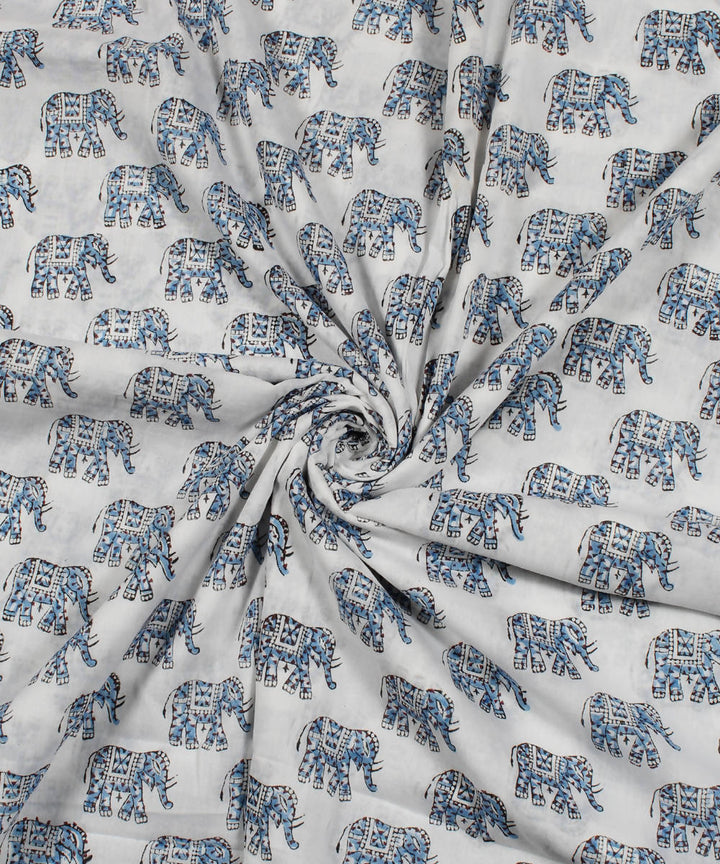 0.6m Blue Elephant Handblock Print Cotton Fabric