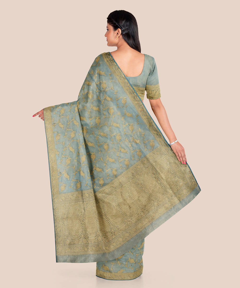 Beau blue handwoven tissue silk banarasi saree