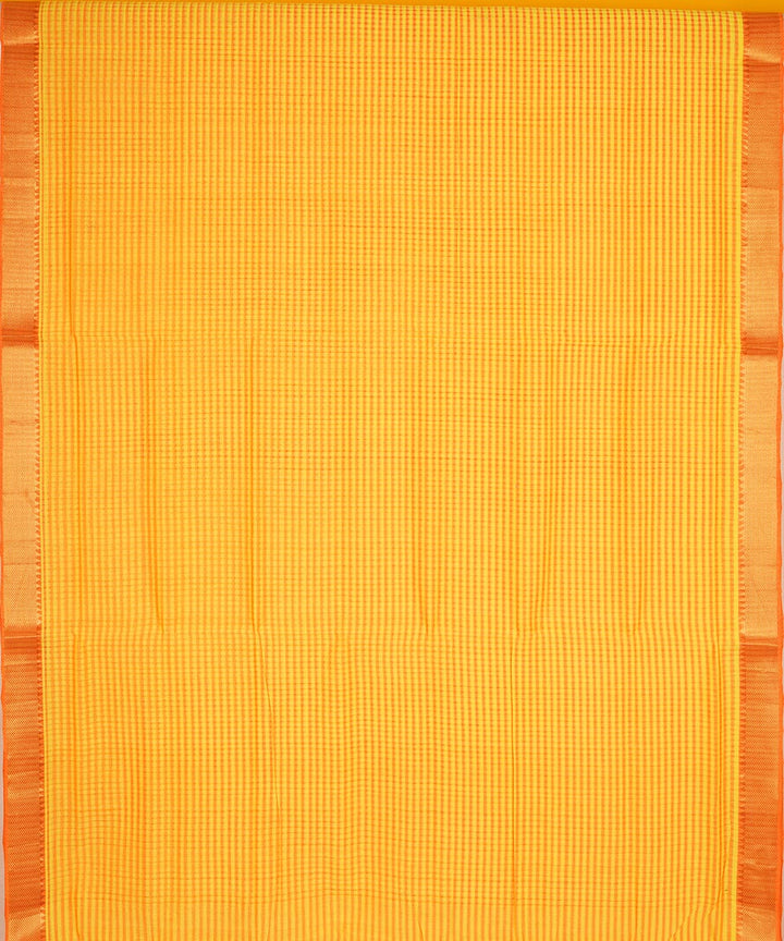 Yellow checks gold big border cotton handwoven mangalagiri saree