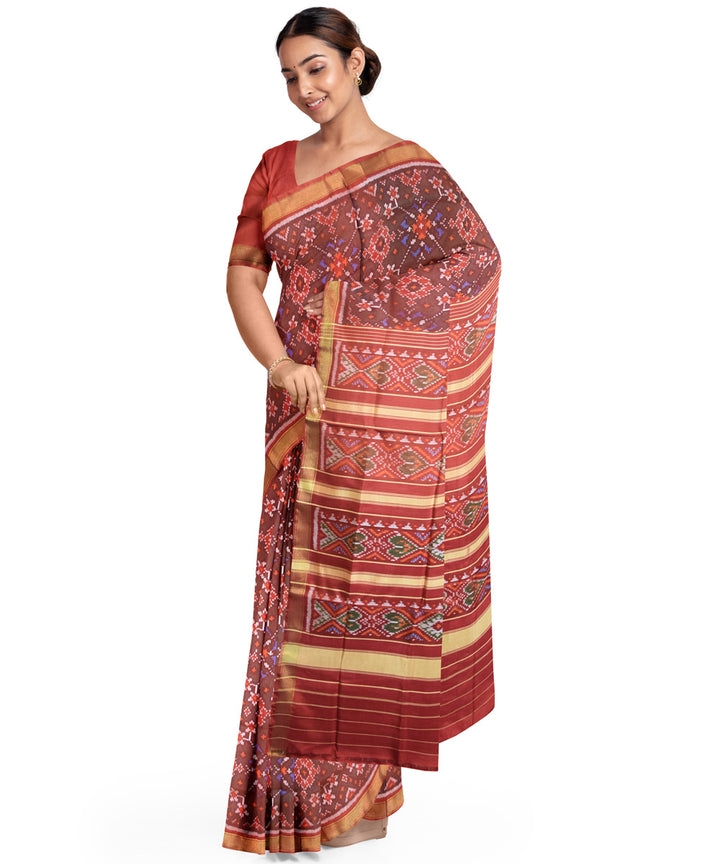 Light brown and maroon silk handloom patola saree