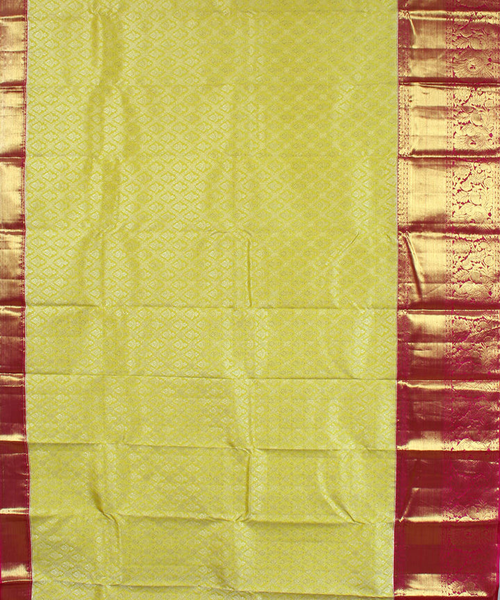 Yellow dark pink handwoven karnataka brocade silk saree
