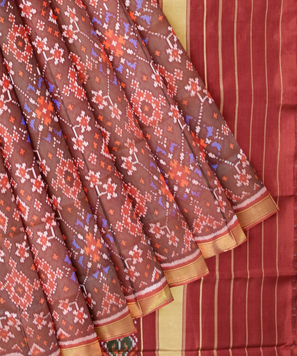 Light brown and maroon silk handloom patola saree