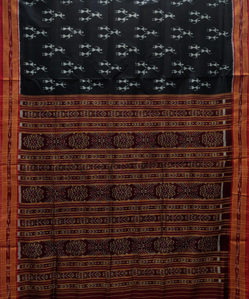 Black red handwoven silk khandua saree
