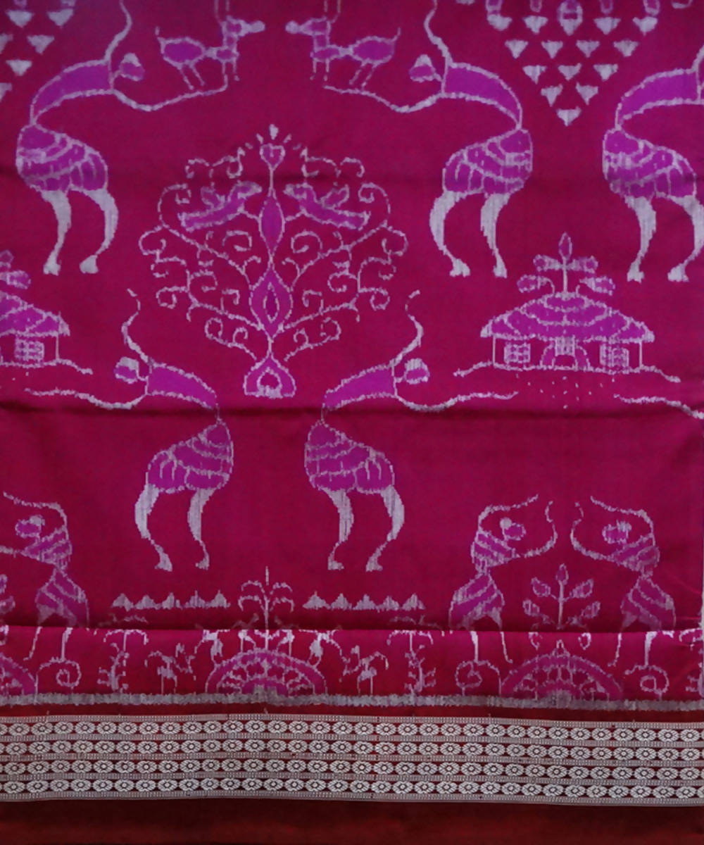 Deep pink sambalpuri handloom ikat silk saree
