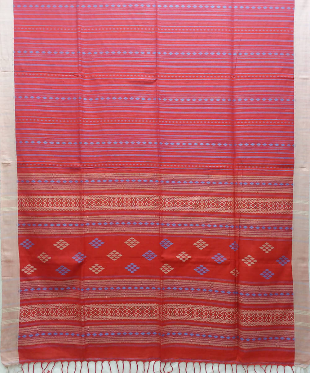 Red cotton bengal handspun handwoven saree