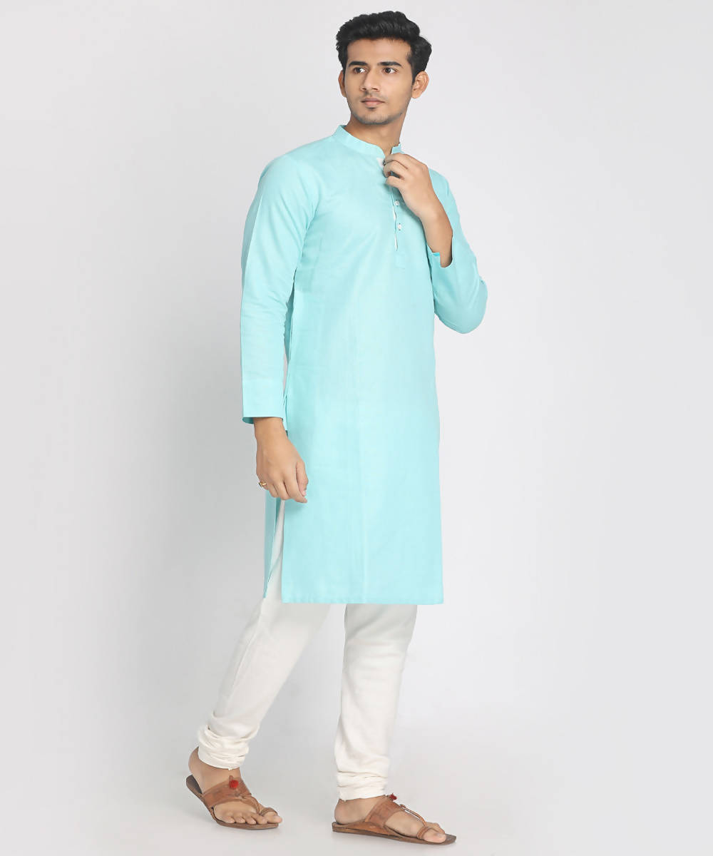 Sky blue handloom cotton linen long kurta