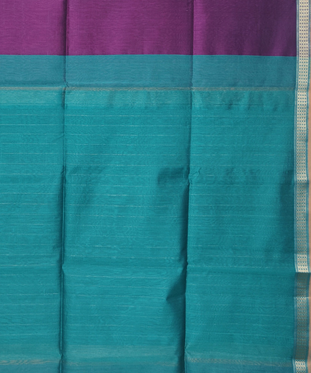 Purple and blue handwoven cotton silk maheshwari saree