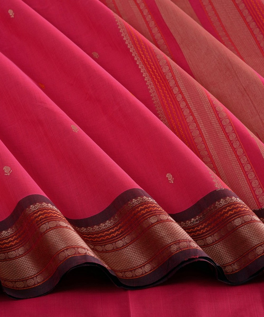 Pink thread work thread work handwoven cotton kanchi saree