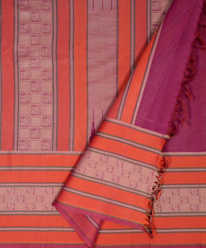 Purple handwoven cotton kanchi saree